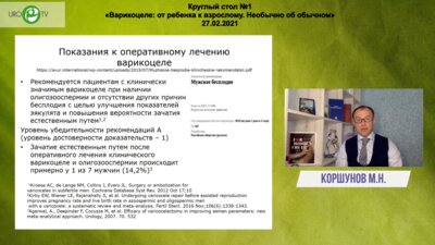 Коршунов М.Н. - Варикоцеле, как причина первичного и вторичного бесплодия. Реалии андрологической практики в условиях клиники ВРТ